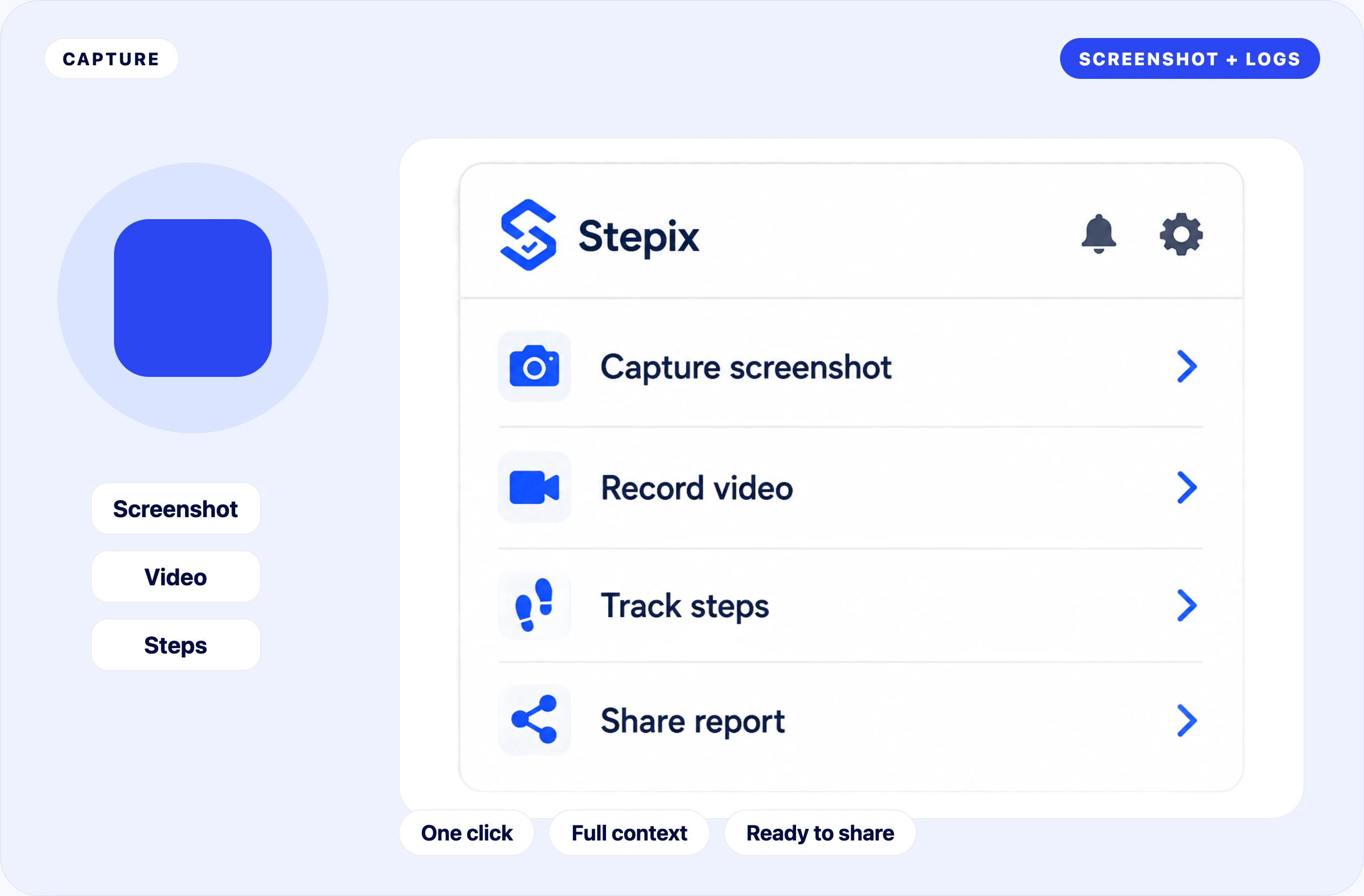واجهة إضافة Stepix أثناء التقاط الخلل